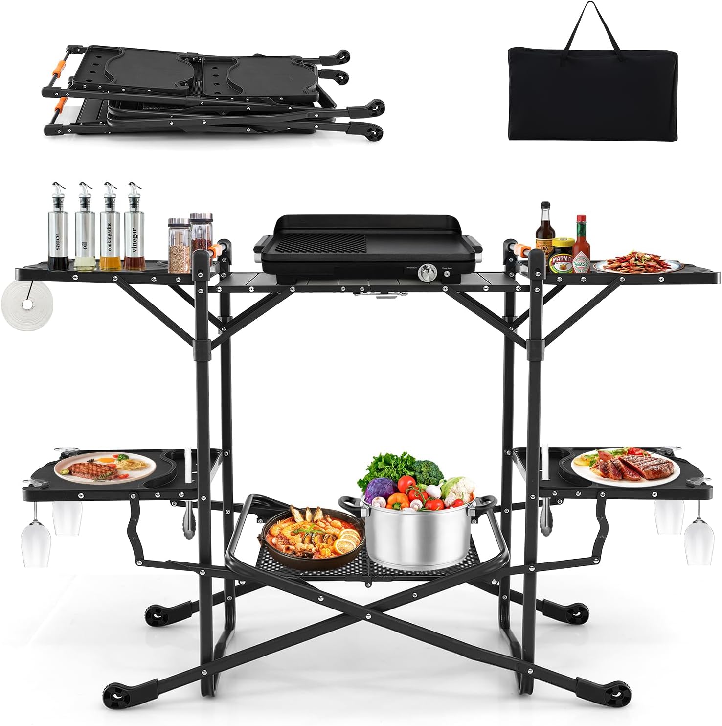 Camping Cooking Table With Storage - Портативный складной стол для приготовления пищи