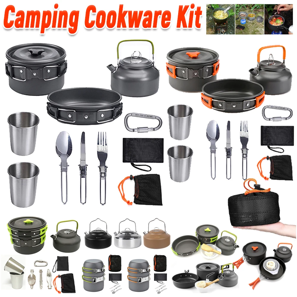 Camping Lightweight Cooking Pot - Набор походной посуды: чайник, кастрюля, сковорода,