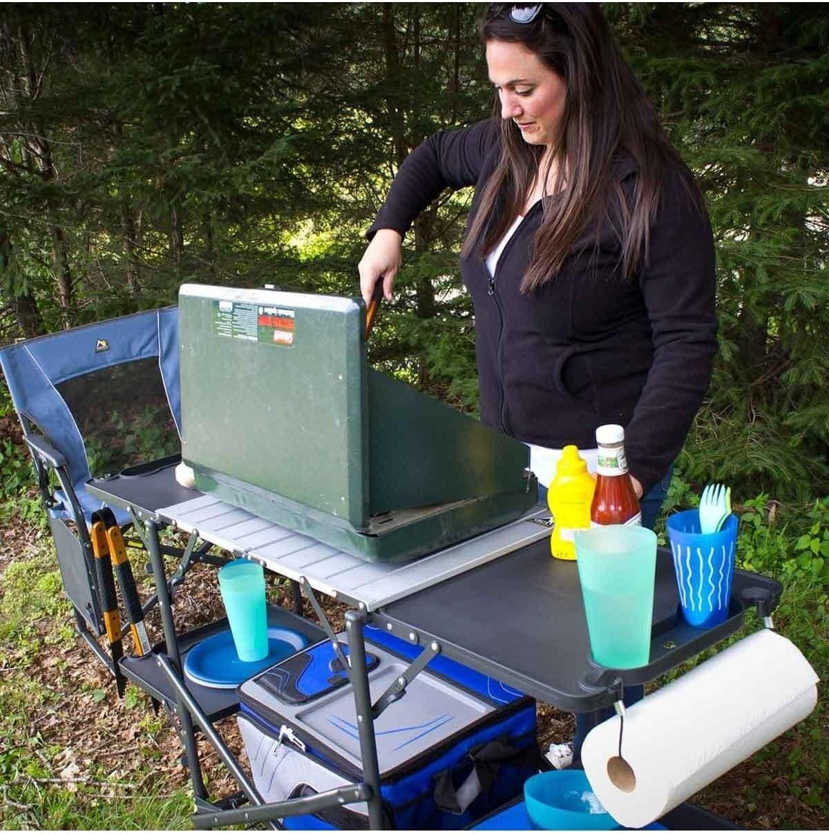 Складной портативный кухонный  – обзор и цена Camping Cooking Table With Storage
