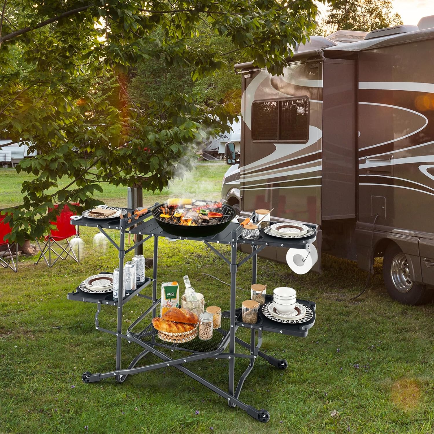 Портативный походный стол для  – обзор и цена Camping Cooking Table With Storage