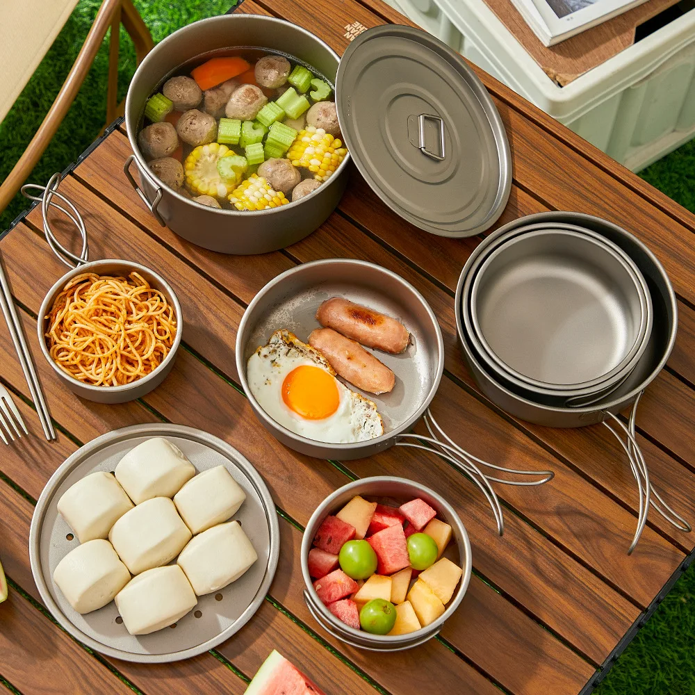 Титановый уличный набор кастрю – обзор и цена Camping Lightweight Cooking Pot